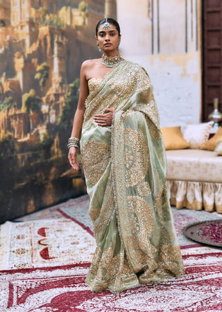 Green harshita sari and corset
