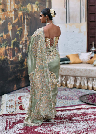 Green harshita sari and corset