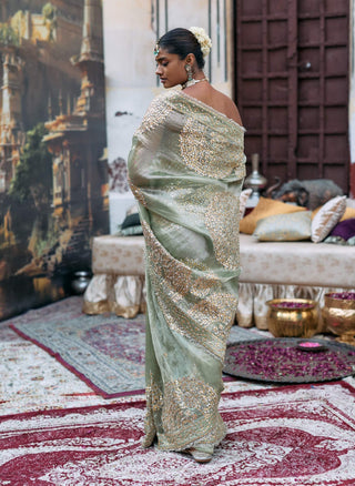 Green harshita sari and corset