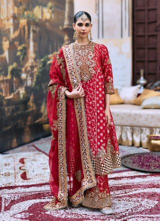 Red lohita brocade kurta set
