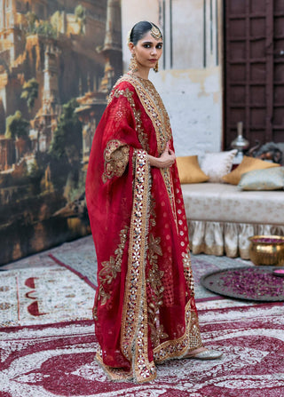 Red lohita brocade kurta set