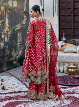 Red lohita brocade kurta set