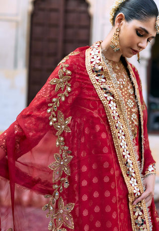 Red lohita brocade kurta set