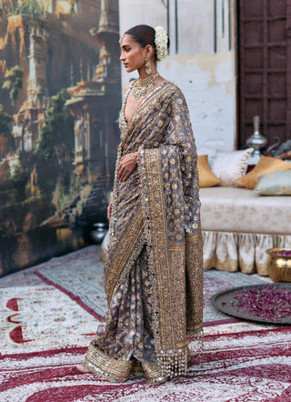 Purple patralekha sari and bikini-style blouse