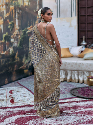 Purple patralekha sari and bikini-style blouse