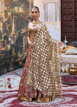 Magenta and red arunima lehenga set