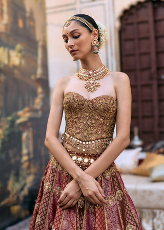 Magenta and red arunima lehenga set