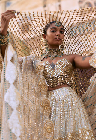 Ivory rajbaraat lehenga and sheeshya veil set