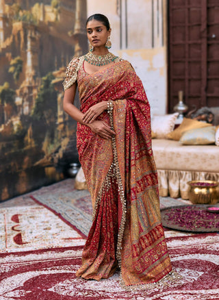 Red agni jamawaar sari and blouse