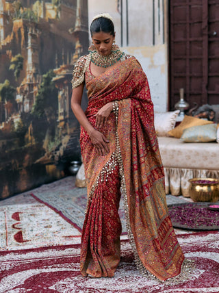 Red agni jamawaar sari and blouse