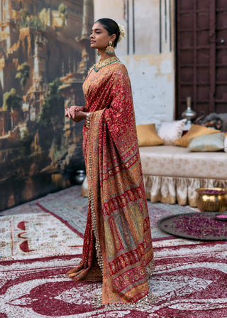 Red agni jamawaar sari and blouse