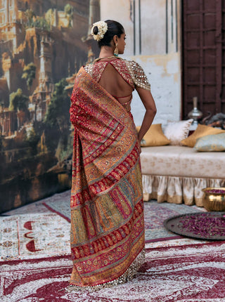 Red agni jamawaar sari and blouse