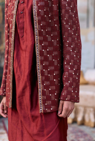 Maroon rajang sherwani set