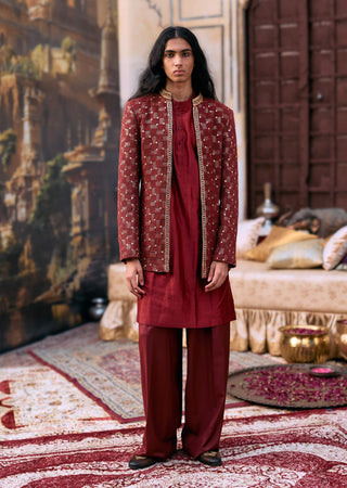 Maroon rajang sherwani set