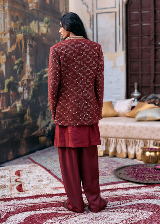 Maroon rajang sherwani set