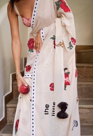 White Cotton Gauze Sari And Blouse by The Little Black Bow available on Indiaspopup