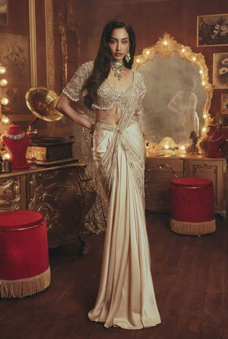 Irene ivory drape sari and blouse