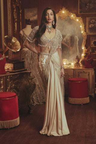 Irene ivory drape sari and blouse