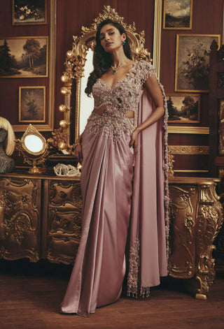 Isadora dusty pink drape sari and blouse