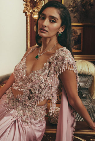 Isadora dusty pink drape sari and blouse