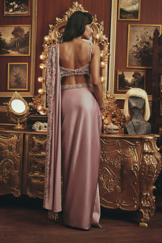 Isadora dusty pink drape sari and blouse