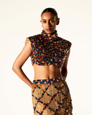 Sphinx Chic Multicolor Skirt And Blouse by Itrh, available on Indiaspopup.com