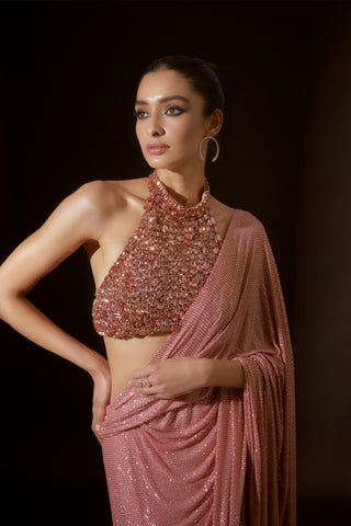 Scarab serenity peach stitched sari and blouse