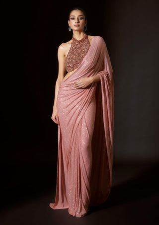 Scarab serenity peach stitched sari and blouse