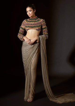 Amun-ra gold stitched sari and blouse