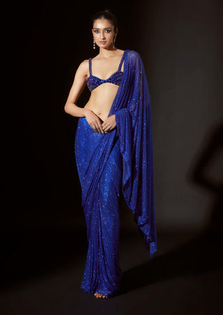 Bastet blue stitched sari and blouse