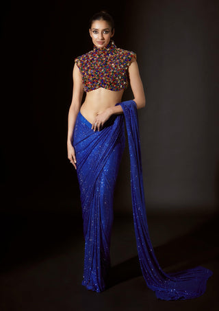 Osiris blue stitched sari and blouse