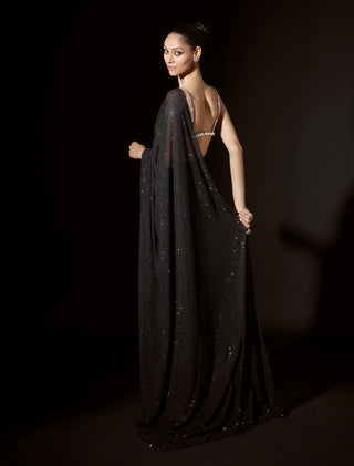 Layla Black Crystal Stitched Sari And Blouse by Itrh, available on Indiaspopup.com