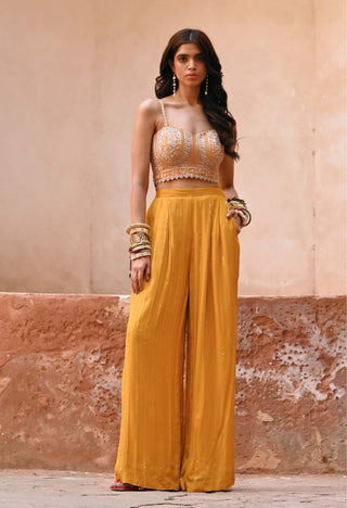 Chamee And Palak-Jade Mustard Palazzo Jacket Set-INDIASPOPUP.COM