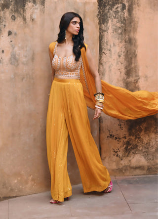 Chamee And Palak-Jade Mustard Palazzo Jacket Set-INDIASPOPUP.COM