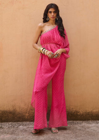 Chamee And Palak-Jaipur Pink One Shoulder Tunic And Pants-INDIASPOPUP.COM