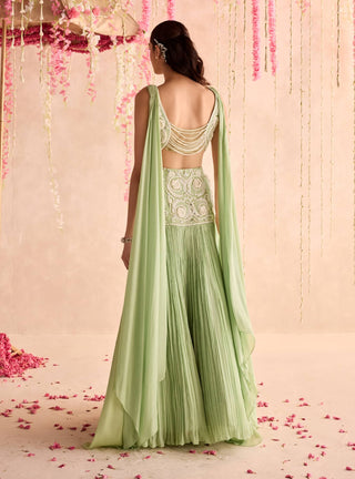 Mint green choli with attached dupatta and lehenga