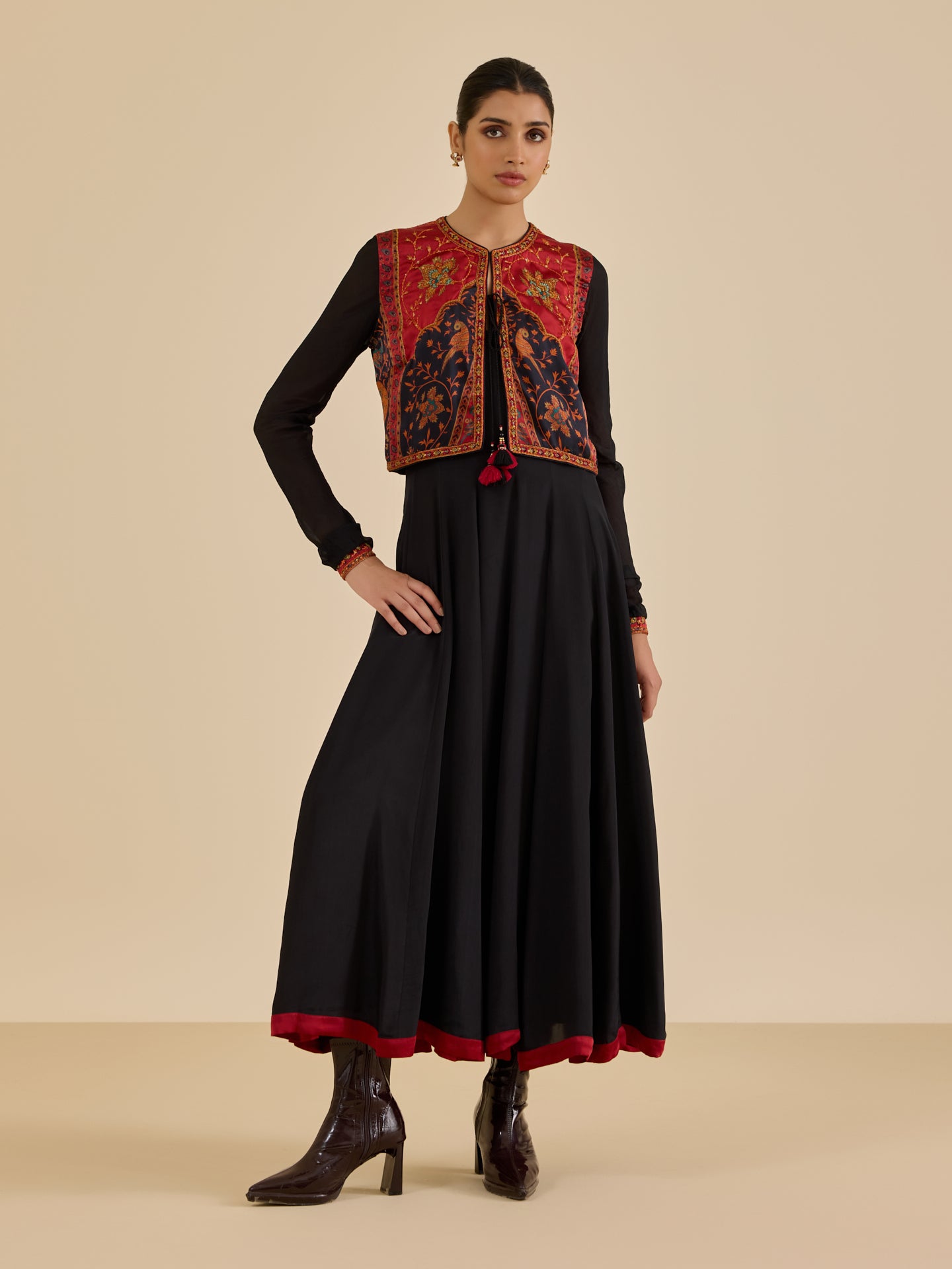 Black and burgundy apsara layered dress and jacket M Black and burgundy apsara layered dress and jacket M