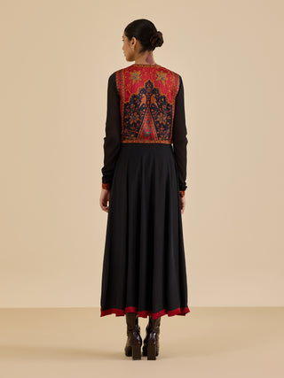 Black and burgundy apsara layered dress and jacket