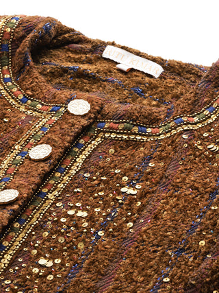 Brown solid full sleeved jacket