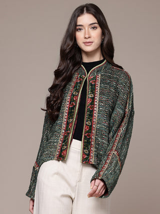 Teal solid full sleeve jacket