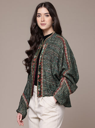 Teal solid full sleeve jacket