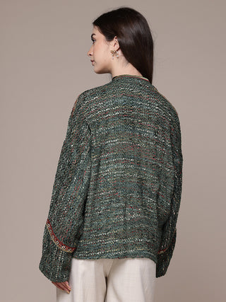 Teal solid full sleeve jacket