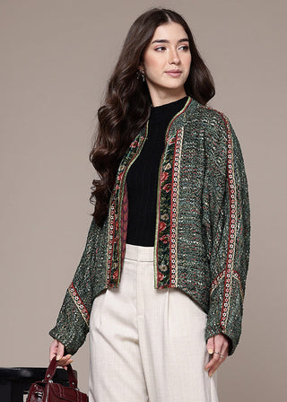 Teal solid full sleeve jacket