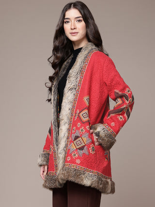 Red quilted full sleeve jacket