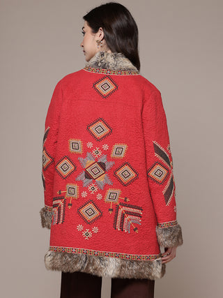 Red quilted full sleeve jacket