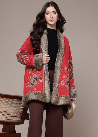 Red quilted full sleeve jacket