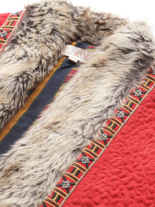 Red quilted full sleeve jacket