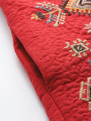 Red quilted full sleeve jacket