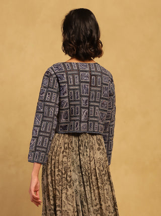 Blue Geo Applique Jacket by Ritu Kumar available on Indiaspopup