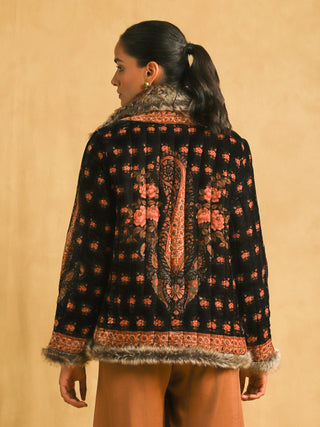 Ritu Kumar-Black Printed Silk Velvet Quilted Jacket-INDIASPOPUP.COM
